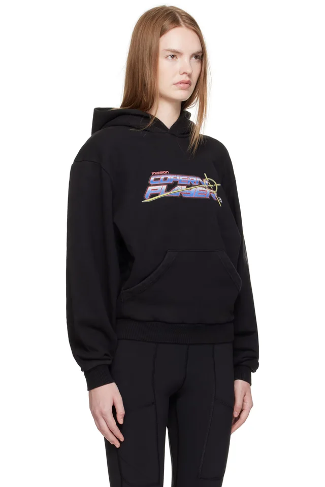 Coperni Black Slogan Hoodie, photo 2 of 4 from SSENSE