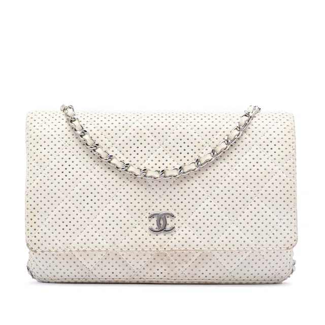 White Chanel CC Quilted Perforated Lambskin Wallet On Chain Crossbody Bag in White Lambskin from Designer Revival, photo 1 of 1