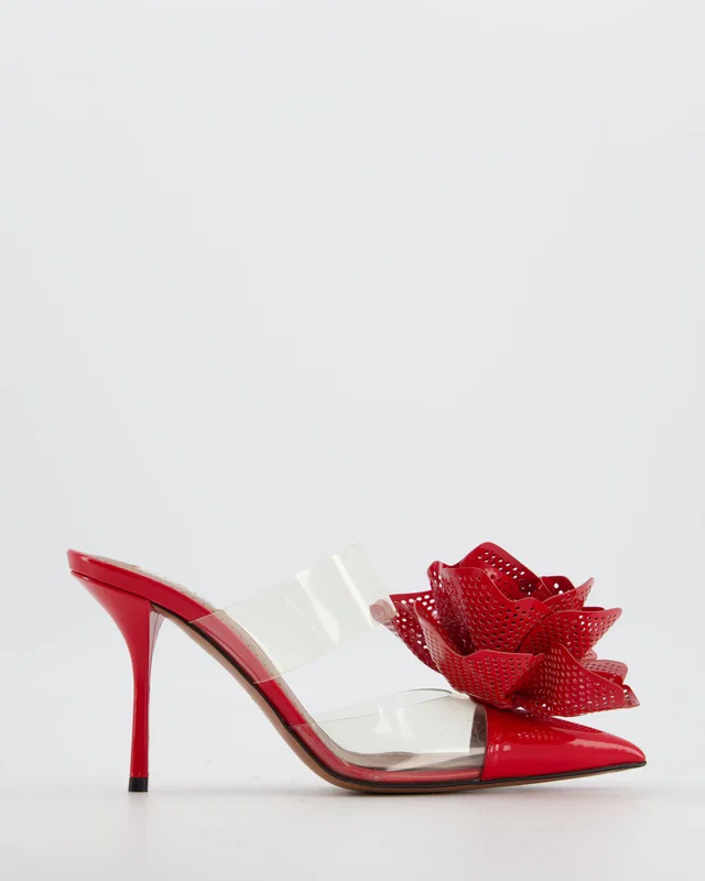 Alaïa Red Fleur Patent Leather Mules Size EU 39 in Red Patent leather from Sellier