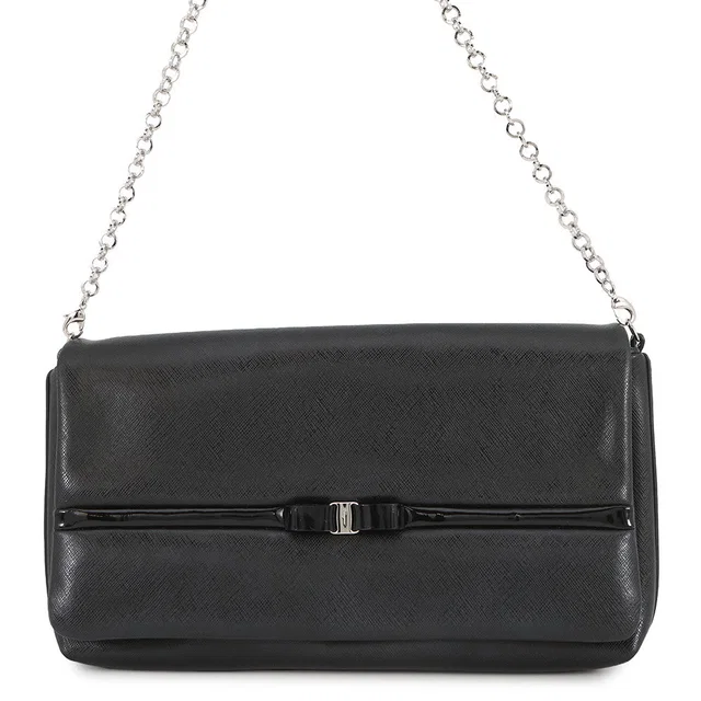 Ferragamo Vala ChainShoulder Bag Black21C671 Leather Patent Leather in Patent leather from GALLERY RARE