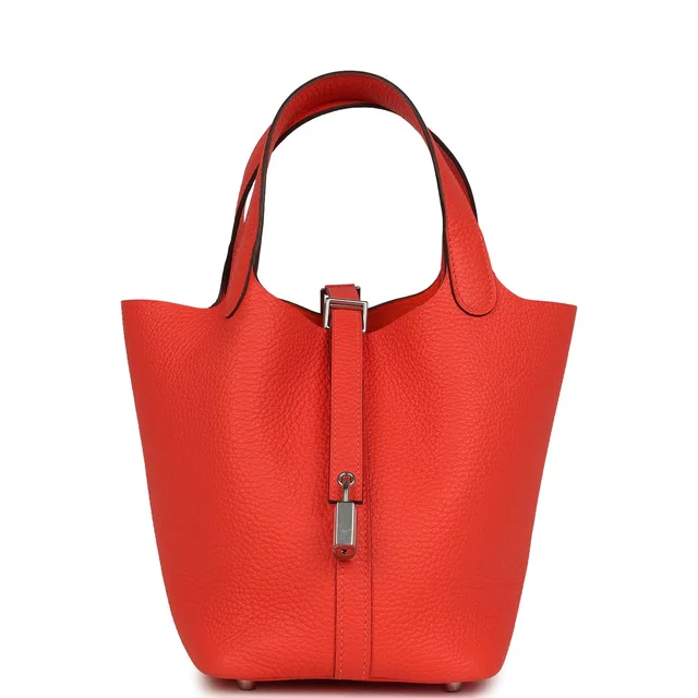 Hermès Picotin Lock 18 Orange Field Clemence Palladium Hardware in Orange Clemence leather from Madison Avenue Couture