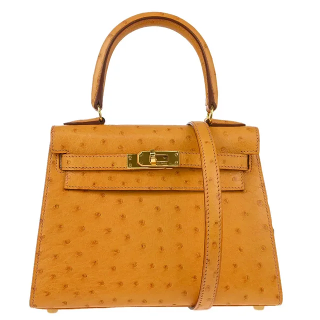 Hermès 1999 Saffron Ostrich Mini Kelly 20 2way Shoulder Handbag in Ostrich from AMORE Vintage Tokyo