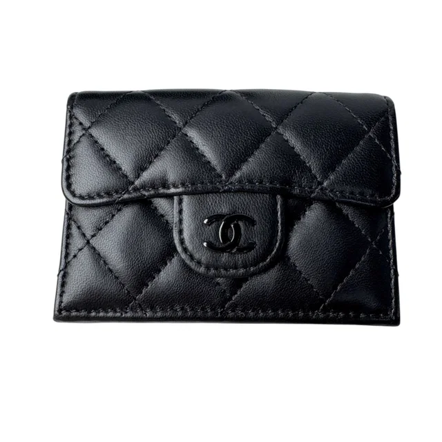 Chanel Quilted CC Logo Compact Wallet So Black in Black Lambskin from The Reluxe