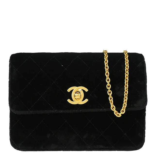 Chanel 1996-1997 Black Velvet Chain Shoulder Bag in Black Velvet from AMORE Vintage Tokyo