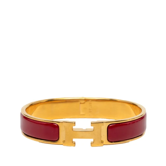 Red Hermès Narrow Enamel Clic H Bracelet PM in Red from Designer Revival, photo 1 of 1