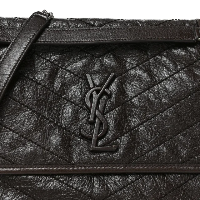 Saint Laurent Crinkled Calfskin Matelasse Monogram Medium Niki Chain Satchel Moka in Calfskin from FASHIONPHILE, photo 8 of 10