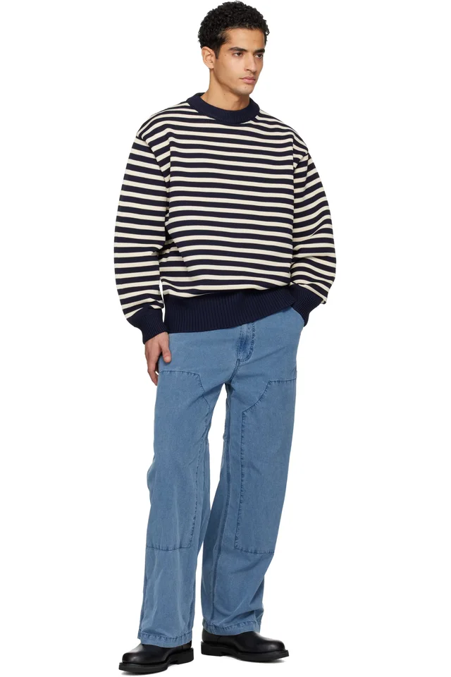 nanamica Navy & Off-White Mock Neck Stripe Sweater, photo 4 of 4 from SSENSE