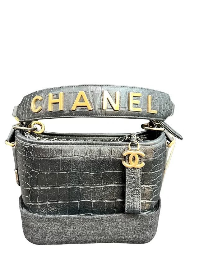 Chanel Gabrielle Embossed Croc Black Calfskin Multi HW in Black Calfskin from Luxury Promise