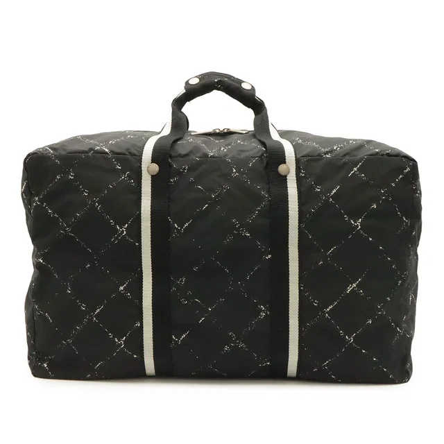 Chanel Travel Line Boston Bag Purse Nylon Black Red in Black Nylon from The Reluxe