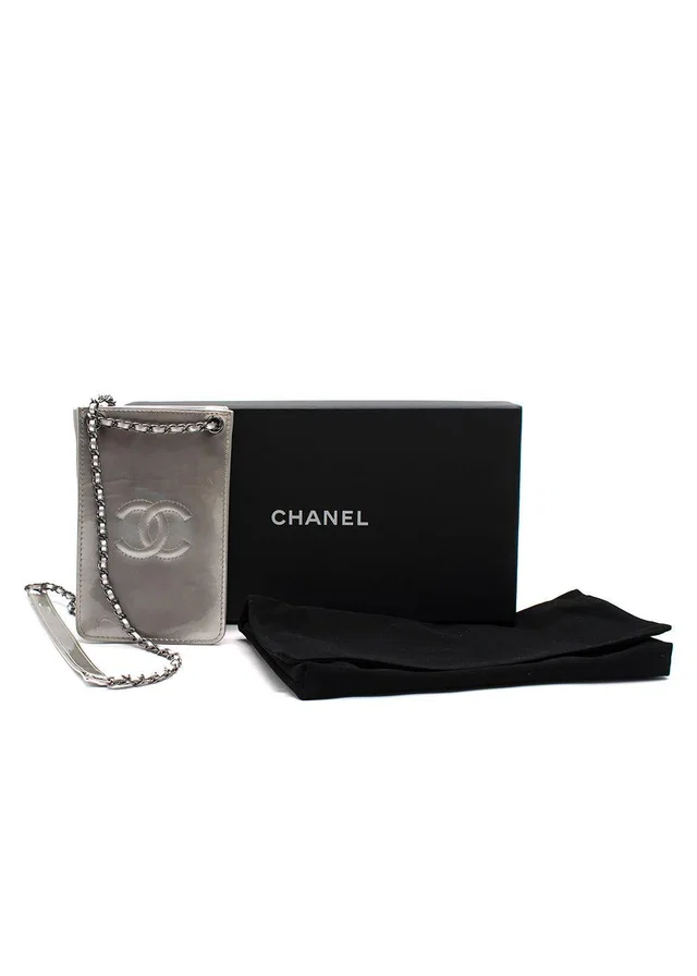 Chanel Silver Patent Leather Crossbody CC Phone Bag in Silver Patent leather from HEWI