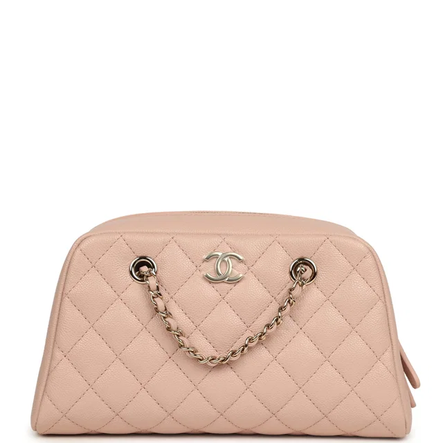 Chanel Small Bowling Clutch in Pink Caviar leather from Madison Avenue Couture
