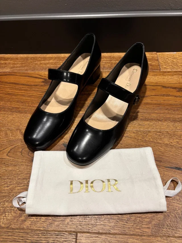 Dior Mary Jane Black Leather Heeled Shoes in Black Leather from HEWI