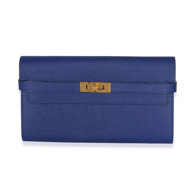 Hermès Bleu Electrique Epsom Kelly Longue Wallet GHW in Blue Epsom leather from myGemma
