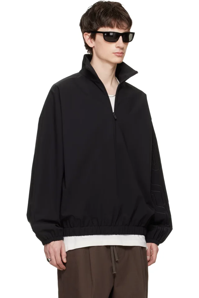 Fear of God ESSENTIALS Black Active Trace Half Zip Track Jacket, photo 2 of 4 from SSENSE