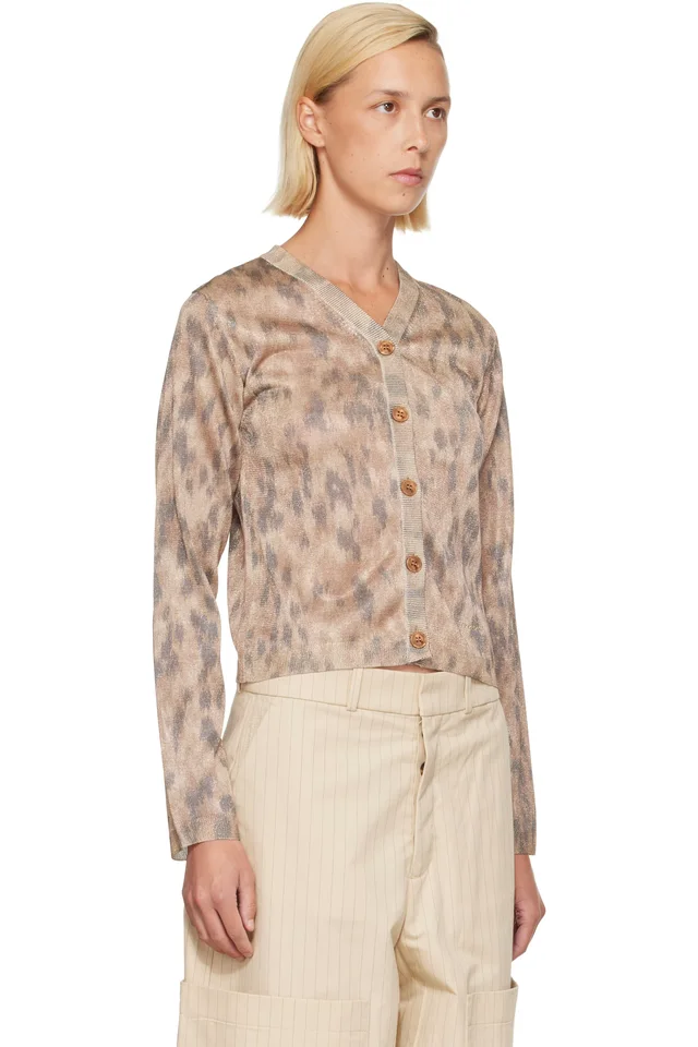 GANNI Beige Printed Metallic Cardigan, photo 2 of 4 from SSENSE