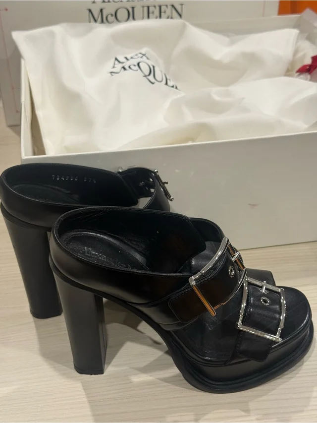 Alexander McQueen Leather Buckle Platform Mules in black Leather from Poshmark