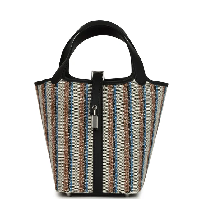 Hermès Stripe Picotin Lock 18 Black Swift and Ecru in Black Swift leather from Madison Avenue Couture