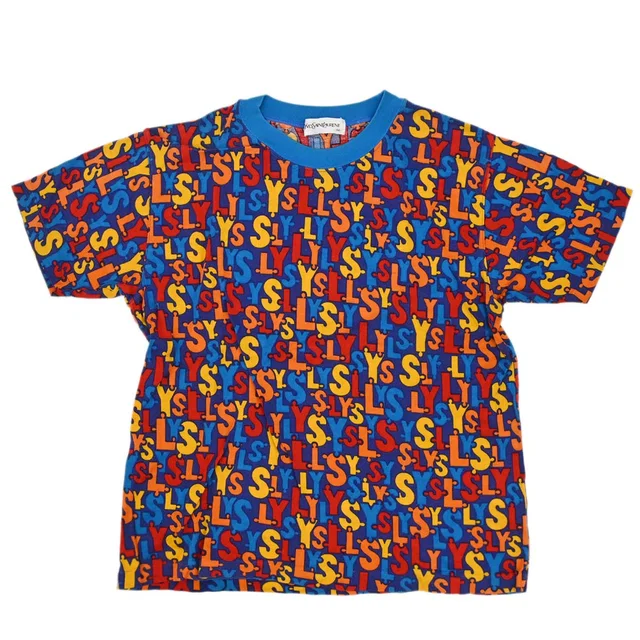 Saint Laurent Logos Round Neck Short Sleeve Top Blue #150 in Blue from AMORE Vintage Tokyo