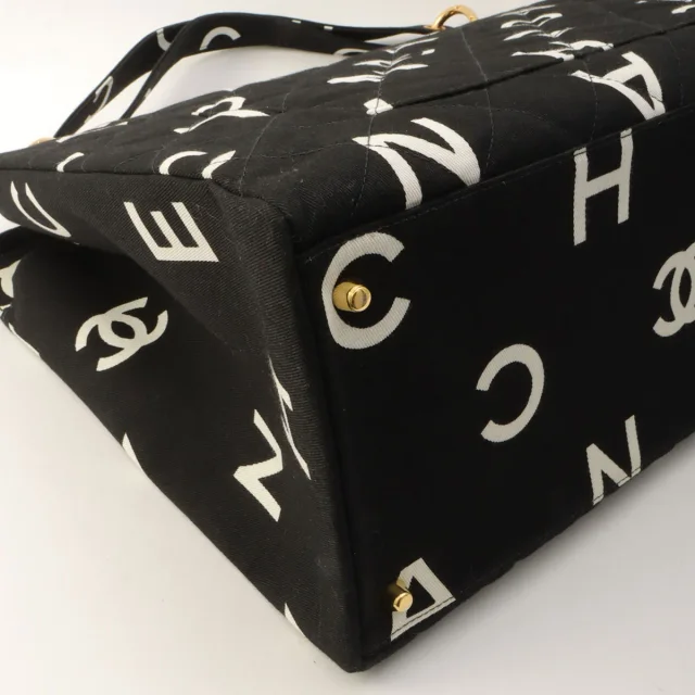 Chanel Circa 1997 Canvas CC Mark Logo Print Tote Bag Black/White in Black Canvas from VINTAGE QOO TOKYO, photo 8 of 11
