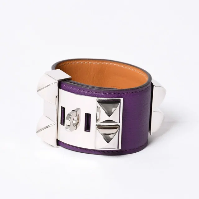 Hermès Collier de Chien Bracelet S Leather Purple Silver in Purple Leather from The Reluxe
