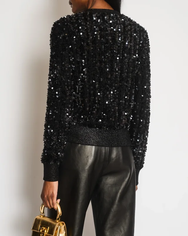 Chanel Black Sequin Embellished Jumper with Metallic Cuff Details Size FR 36 (UK 8) in Black Silk from Sellier, photo 4 of 4