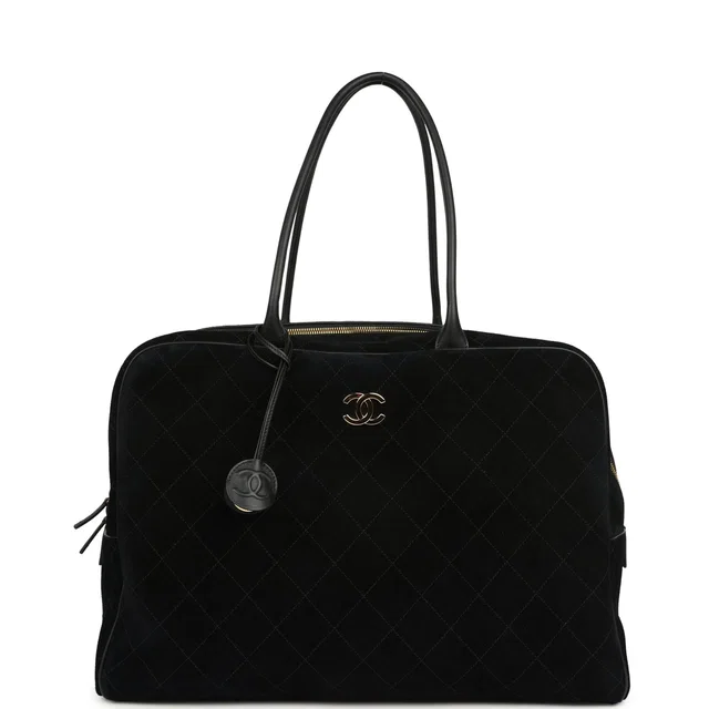 Chanel Maxi "Perfect Bowling" Bag Black Suede Gold Hardware in Black Suede from Madison Avenue Couture