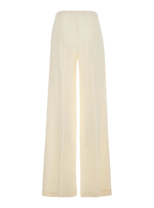 JUCCA White Fabric Elasticated Waist Pants for Women in White, photo 4 of 6 from Gaudenzi Boutique