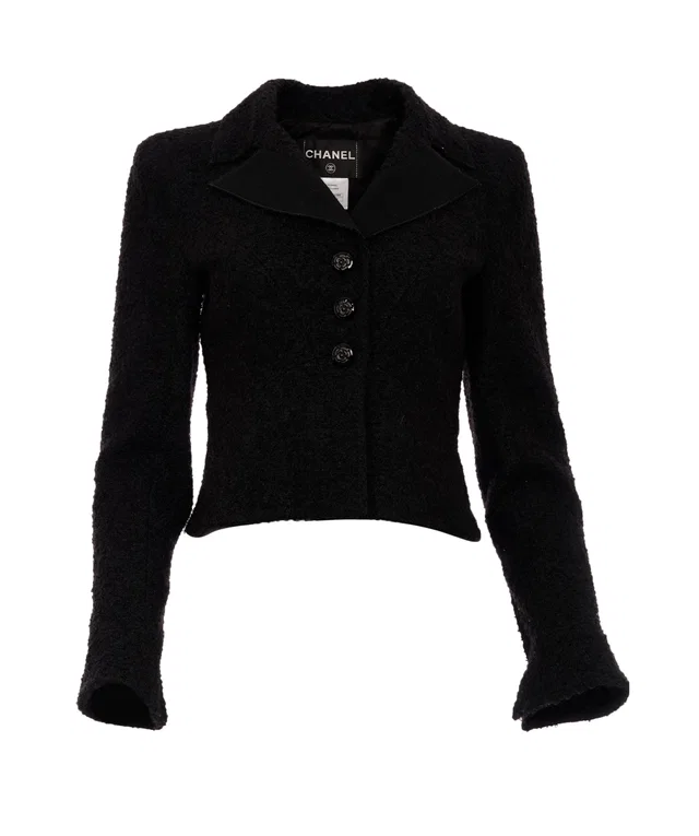Chanel Black Camelia Button Blazer 38 ASC701 in Black from Luxury Promise
