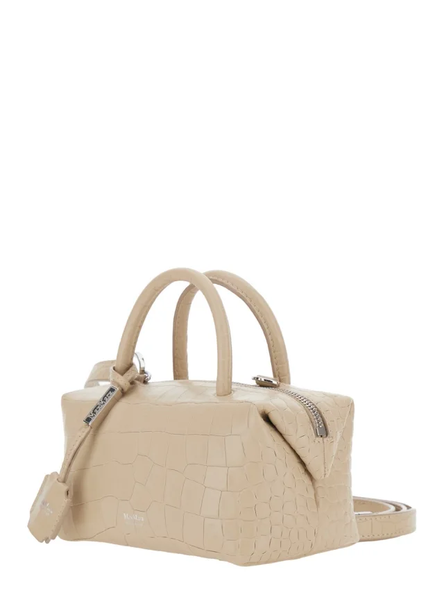 MAX MARA Beige 'Holdall' Small Handbag with Adjustable and Removable Shoulder Strap and Crocodile-Embossed Effect in Leather for Women in Beige 100% Lamb, photo 3 of 10 from Gaudenzi Boutique