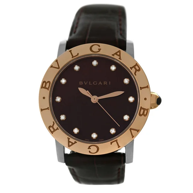 Bvlgari Bvlgari Automatic Diamond Brown Dial Ladies Watch 102742 in brown|pink|silver|gold|red|gray|black Leather from Jomashop.com