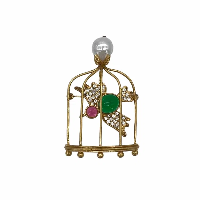Chanel Vintage Brooch Birdcage Faux Pearl Rhinestone Color Stone Accessory 29 from Luxury Promise