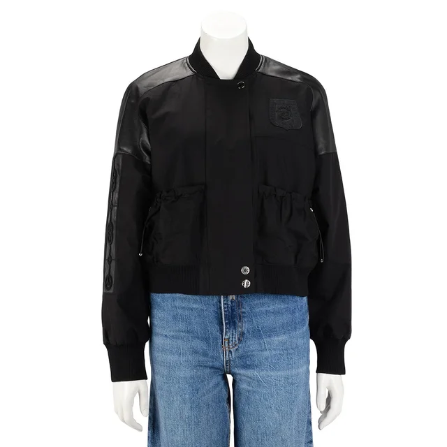 Hermès Cotton & Lambskin Embroidered Bomber Jacket FR 38 in Black Lambskin from Blue Spinach