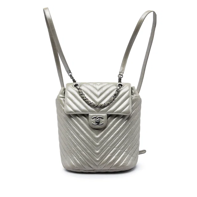 Gray Chanel Small Chevron Iridescent Calfskin Urban Spirit Backpack in Grey Calfskin from Designer Revival
