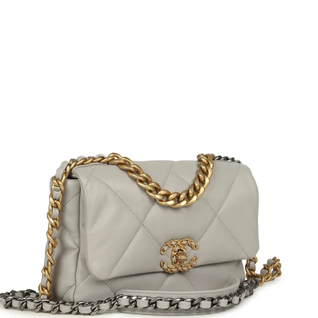 Chanel Medium 19 Flap Bag Grey Shiny Lambskin Mixed Metal Hardware in Grey Lambskin from Madison Avenue Couture, photo 2 of 10
