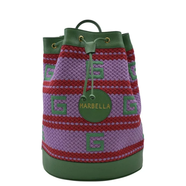 Gucci Capri Striped Drawstring Woven fabric Bucket Backpack Bag Multicolor 663665 in Multicolor Woven leather from Dallas Designer Handbags