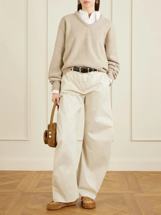 ACNE STUDIOS Leather-trimmed wool sweater in Beige, photo 2 of 2 from NET-A-PORTER (Canada)