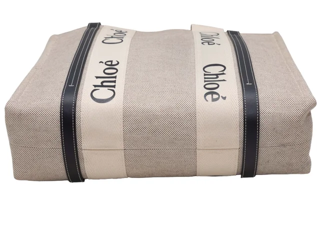 & Black Chloe Woody Tote Bag in Beige Canvas from Designer Revival, photo 4 of 6