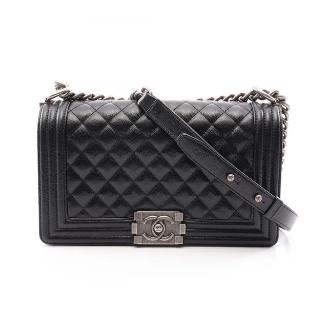 Chanel Shoulder Bag Boy Black Caviar Leather Chain in Black Caviar leather from The Reluxe