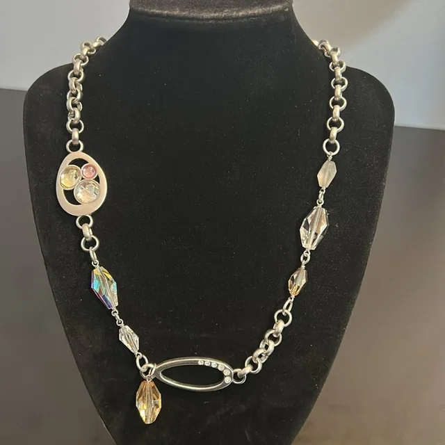 Swarovski Vintage Swan Stamp Matte Silver Tone Crystal 18" Modern Necklace #201 in silver|gray from Poshmark