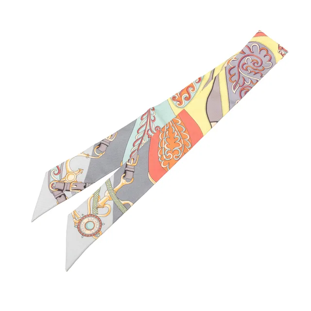 Gray Hermès Festival des Amazones Silk Twilly Scarf Scarves in Grey Silk from Designer Revival