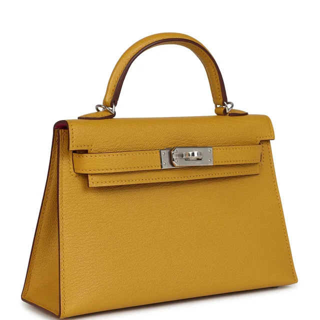 Hermès Kelly Sellier 20 Jaune Ambre Verso Chèvre Mysore Palladium Hardware in Yellow Goatskin from Madison Avenue Couture, photo 2 of 2