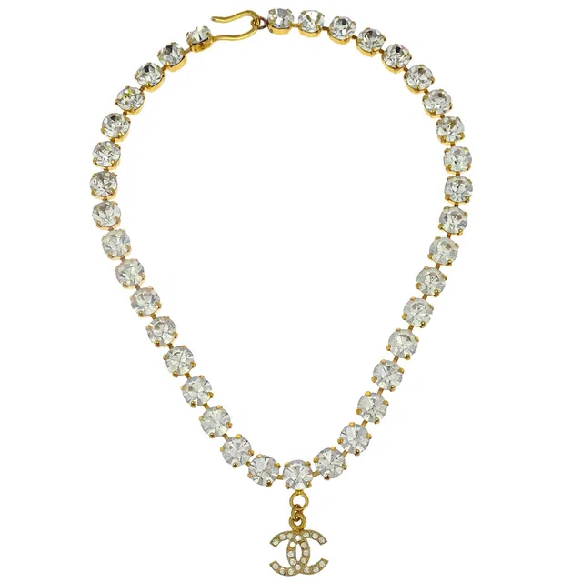 Chanel CC Chain Pendant Necklace Gold Rhinestone 96P in Gold from AMORE Vintage Tokyo