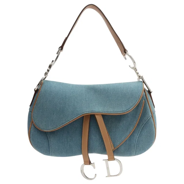 Dior Denim Double Saddlebag Blue in Blue Denim from VINTAGE QOO TOKYO