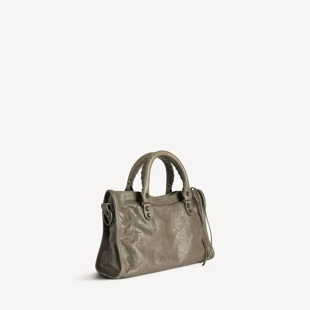 Balenciaga Metallic-Studded Leather Top Handle Bag — Khaki in Green Leather from HEWI, photo 2 of 2