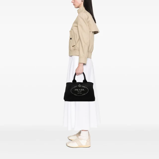 Black Prada Canvas Canapa Logo Tote Satchel in Black Canvas from Designer Revival, photo 2 of 2
