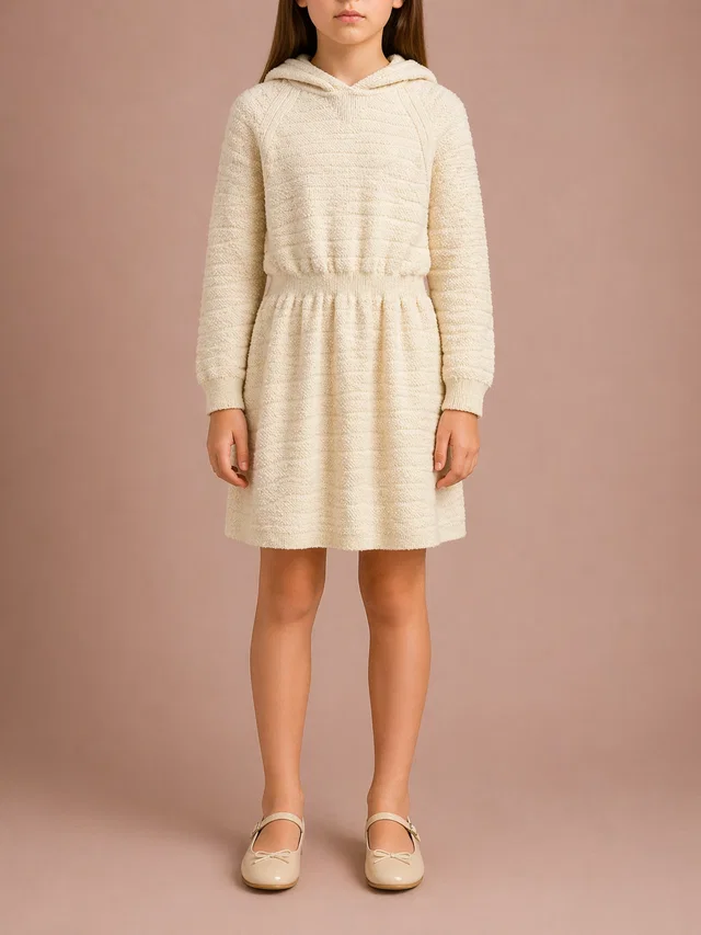 Loro Piana Kids Cream Cashmere Hooded Long-Sleeve Dress Size 8 years in White Cashmere from Sellier
