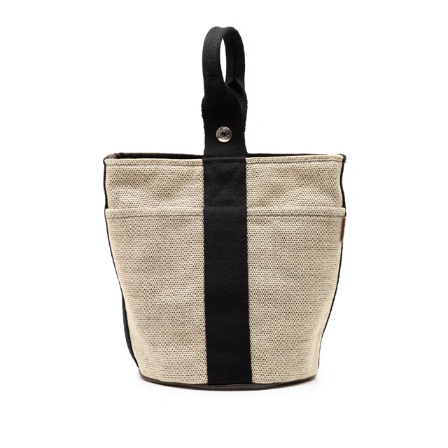 Beige Hermès Toile Saxo PM Bucket Bag in Beige Canvas from Designer Revival