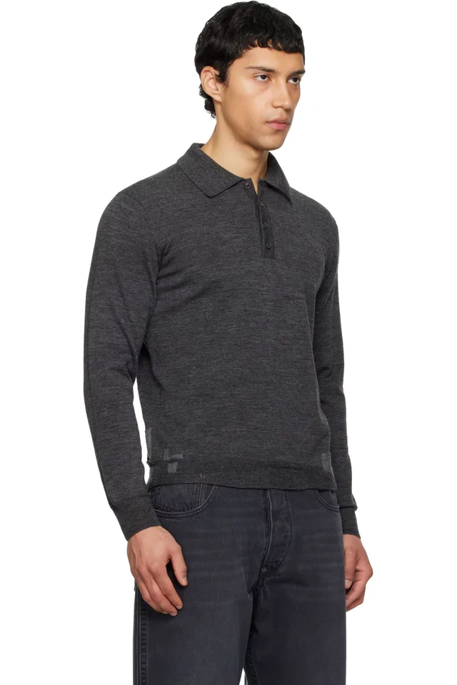 Maison Margiela Gray Patchwork Knit Polo, photo 2 of 4 from SSENSE
