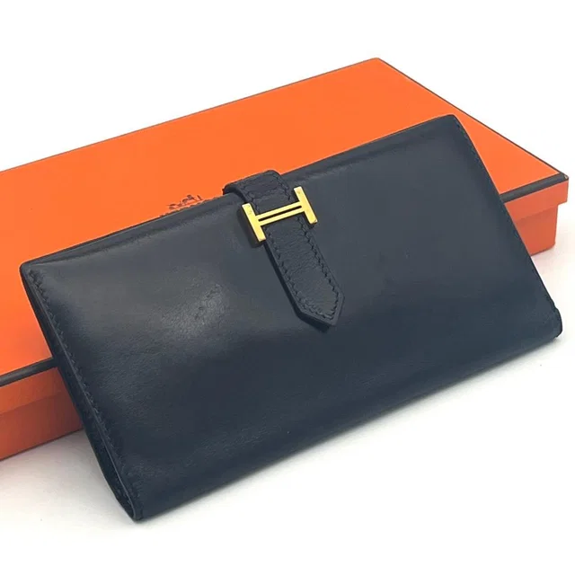 Hermès Bearn Classic Box Calf Black Wallet Model in Black Box leather from The Reluxe