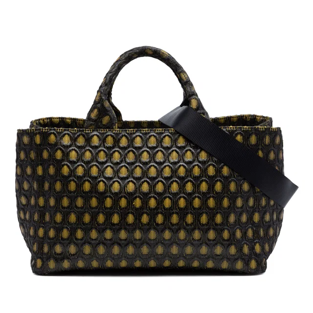 Black Prada Tessuto Broccato Canapa Tote Satchel in Black Nylon from Designer Revival